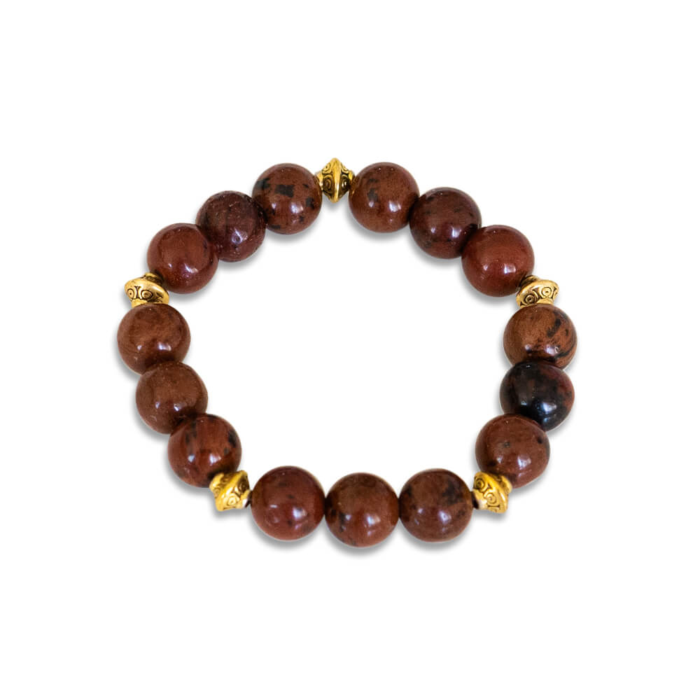 Mahogany Obsidian, Gold Beads Unisex Bracelet