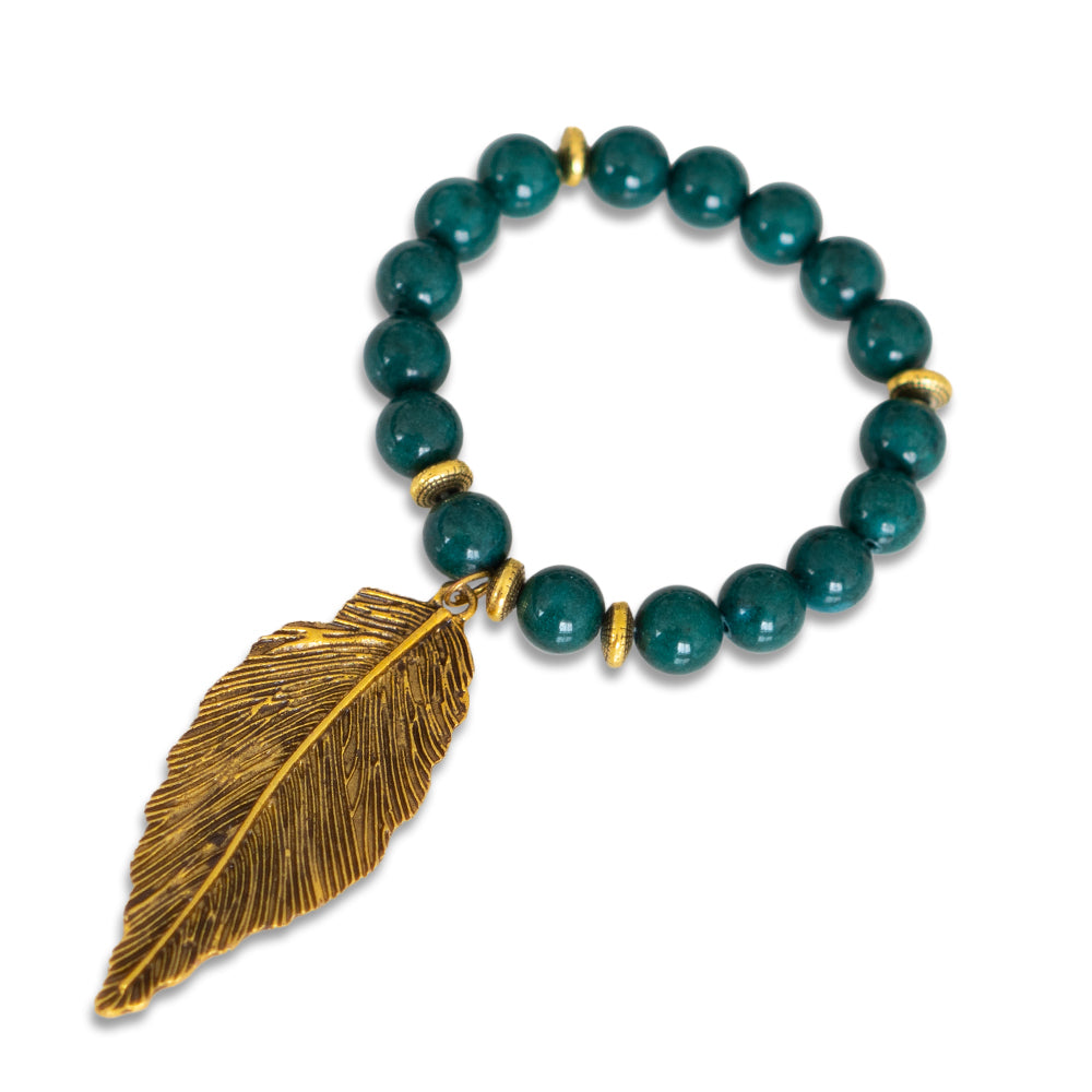 Malaysian Jade With Leaf Charm Women Bracelet