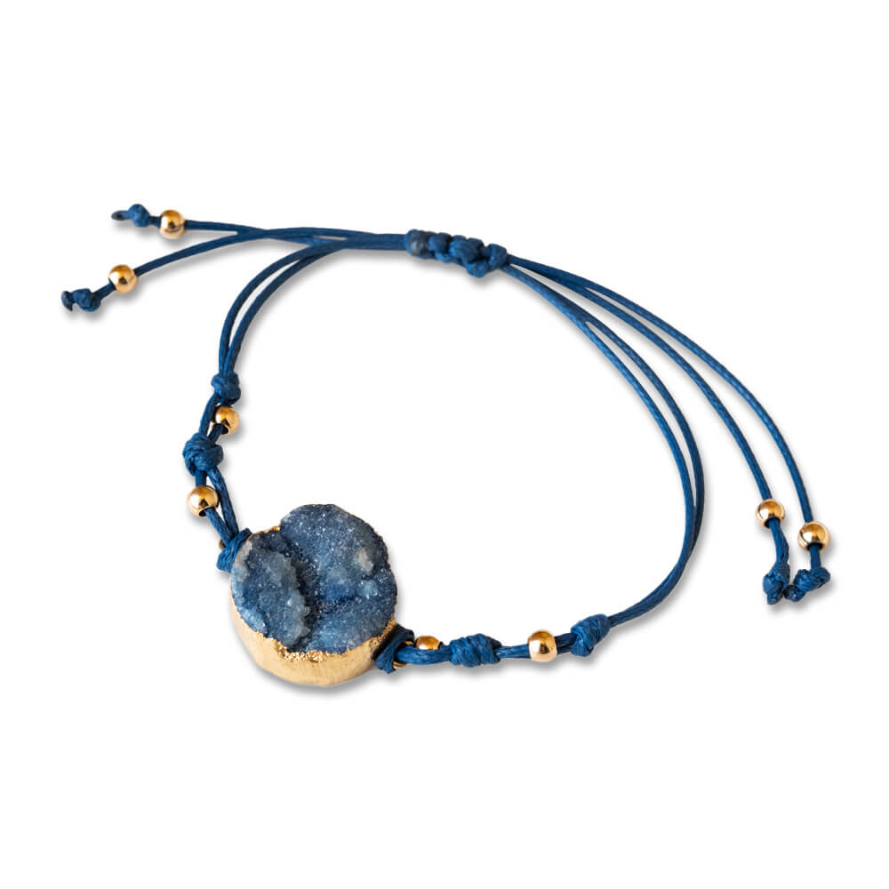 Aquamarine, Leather Cord With Rose Gold Beads Women Bracelet