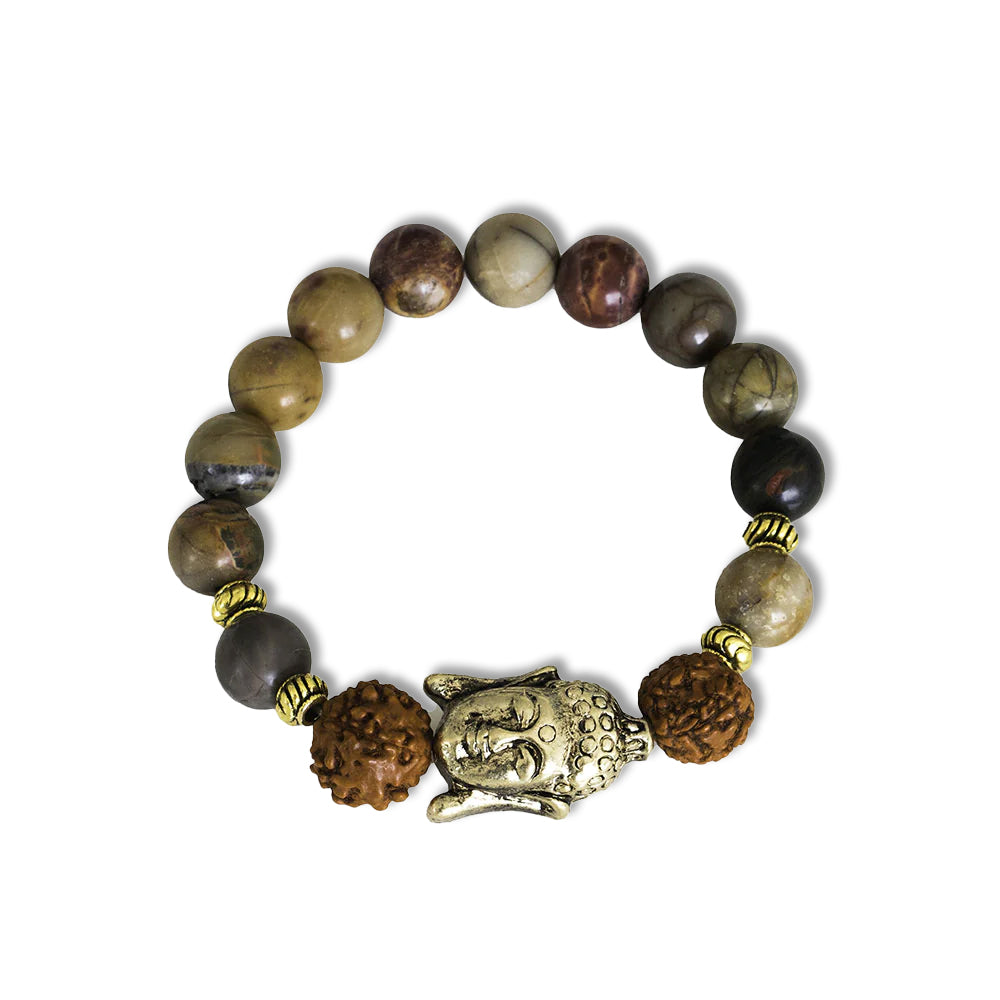 Picasso Jasper Rudraksha Budha Bracelet