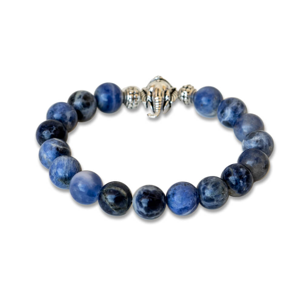 Sodalite Stones With Lord Ganesha Charm Men's Bracelet