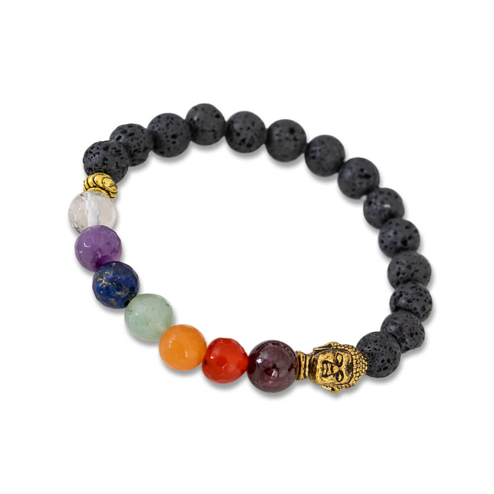 Black Lava Stone With Chakra Balance Crystals Women's Bracelet