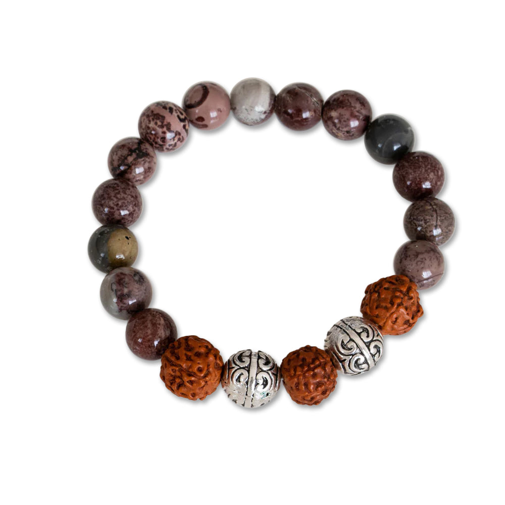 Picture Jasper, Rudraksha For Tranquility Unisex Bracelet