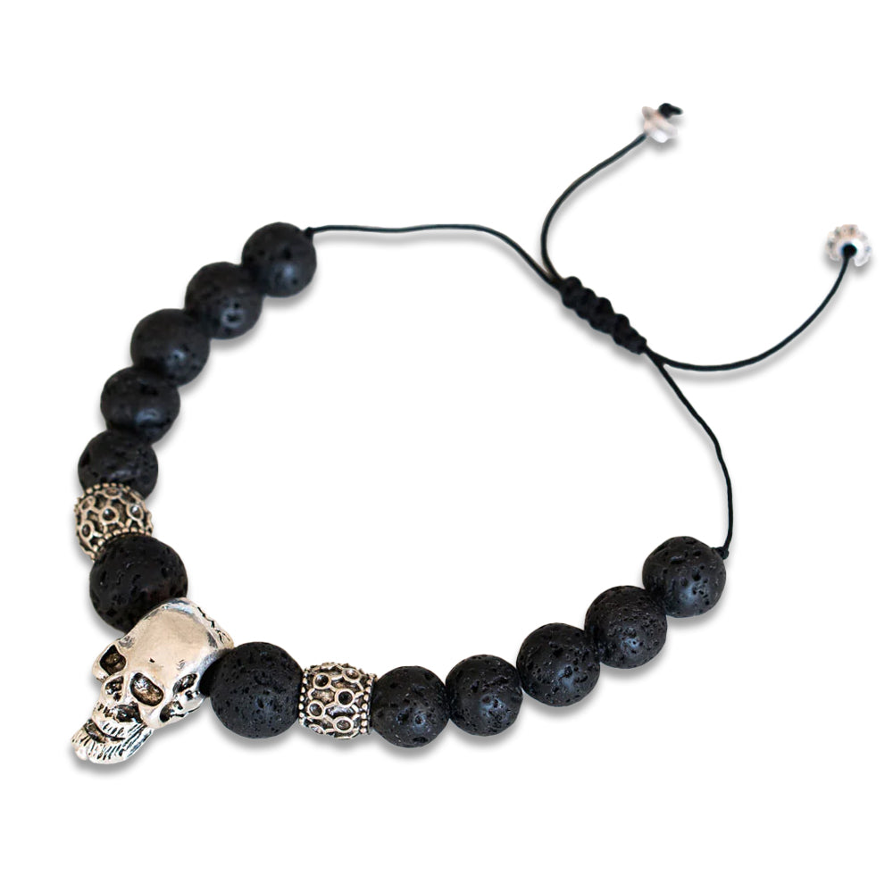 Black Lava Skull For Protection And Stability Bracelet