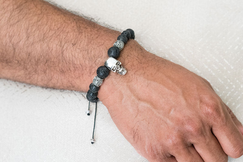 Black Lava Skull For Protection And Stability Bracelet