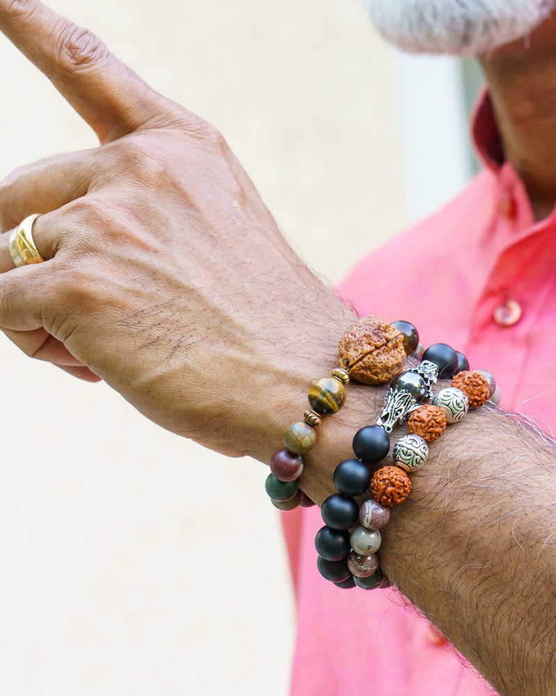 Picture Jasper, Rudraksha For Tranquility Unisex Bracelet