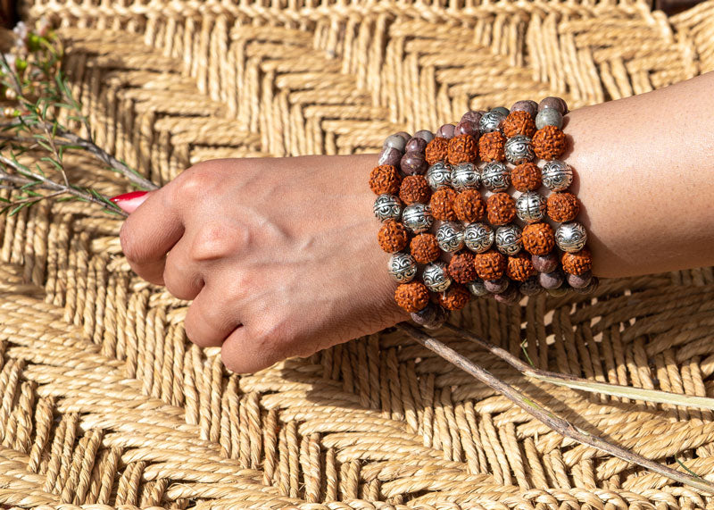 Picture Jasper, Rudraksha For Tranquility Unisex Bracelet