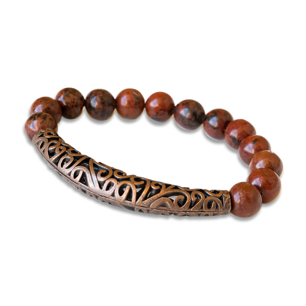 Mahogany Obsidian, Copper Tube Bead Unisex Bracelet