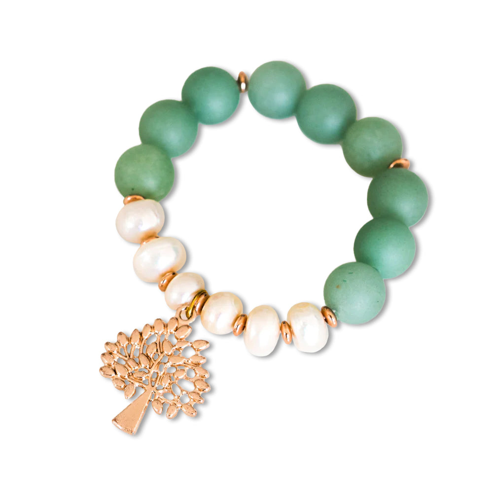 Frosted Green Aventurine, Pearl, Tree Of Life Bracelet