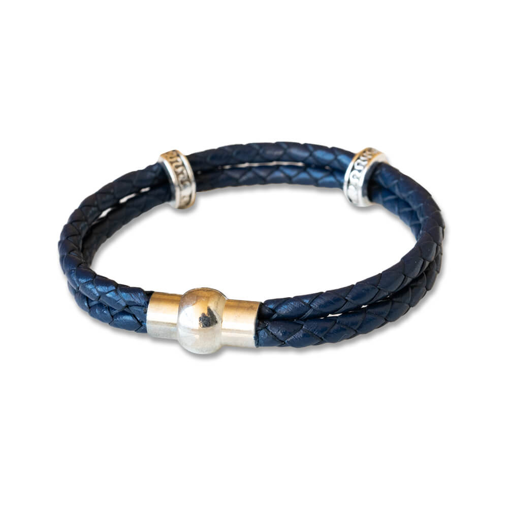Prussian Blue Cowhide Leather Band Men's Bracelet